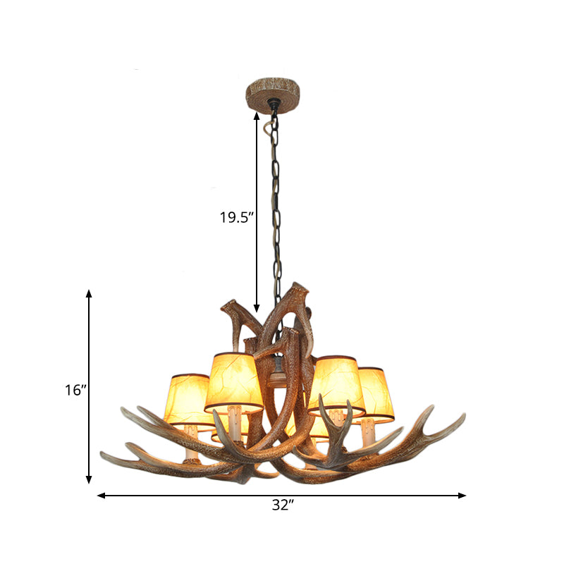 Resin White/Brown and Yellow Chandelier Lighting Antler 6 Lights Traditional Pendant Lamp for Dining Room with/without Shade Clearhalo 'Ceiling Lights' 'Chandeliers' Lighting' options 261747