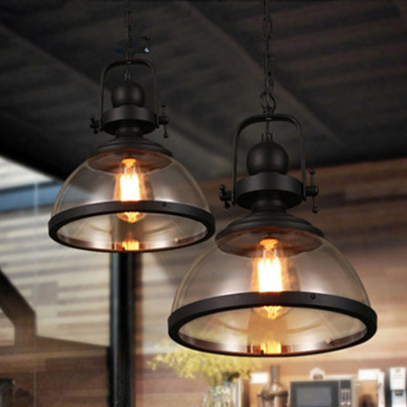 1 Light Dome Ceiling Light Industrial Glass Hanging Pendant Lights for Coffee Shop Black Clearhalo 'Ceiling Lights' 'Pendant Lights' 'Pendants' Lighting' 2617474