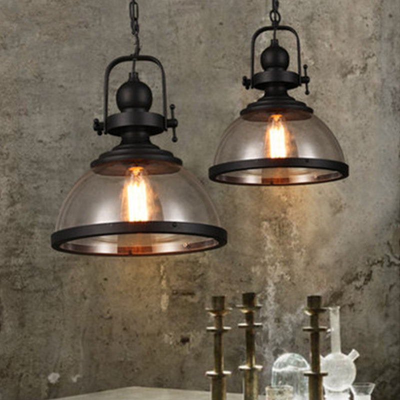 1 Light Dome Ceiling Light Industrial Glass Hanging Pendant Lights for Coffee Shop Clearhalo 'Ceiling Lights' 'Pendant Lights' 'Pendants' Lighting' 2617475