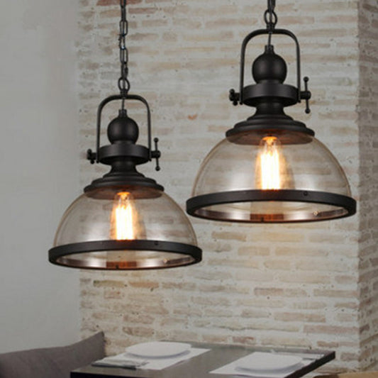 1 Light Dome Ceiling Light Industrial Glass Hanging Pendant Lights for Coffee Shop Clearhalo 'Ceiling Lights' 'Pendant Lights' 'Pendants' Lighting' 2617476