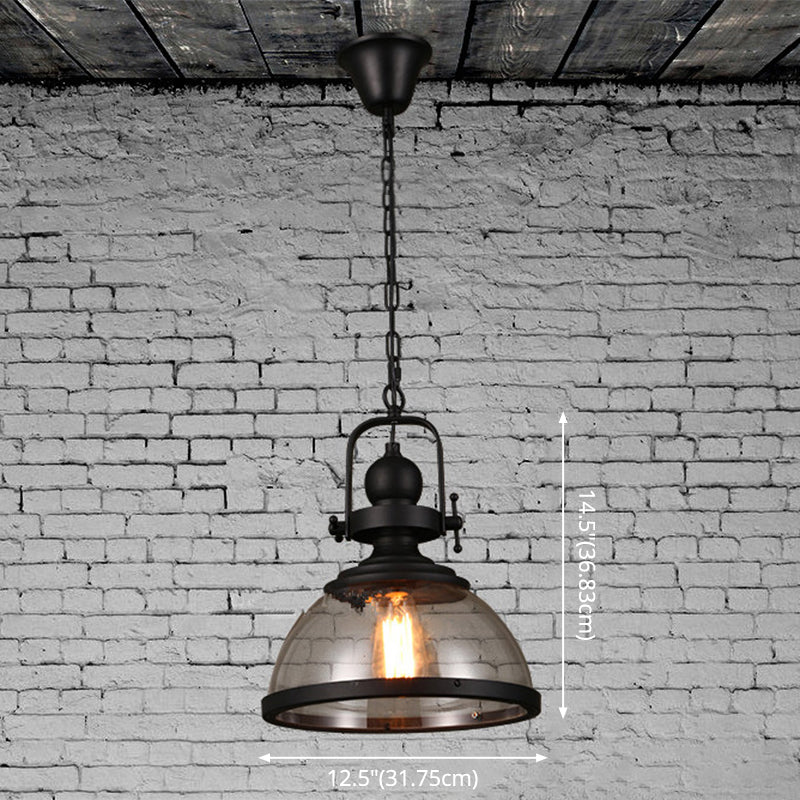 1 Light Dome Ceiling Light Industrial Glass Hanging Pendant Lights for Coffee Shop Clearhalo 'Ceiling Lights' 'Pendant Lights' 'Pendants' Lighting' 2617479