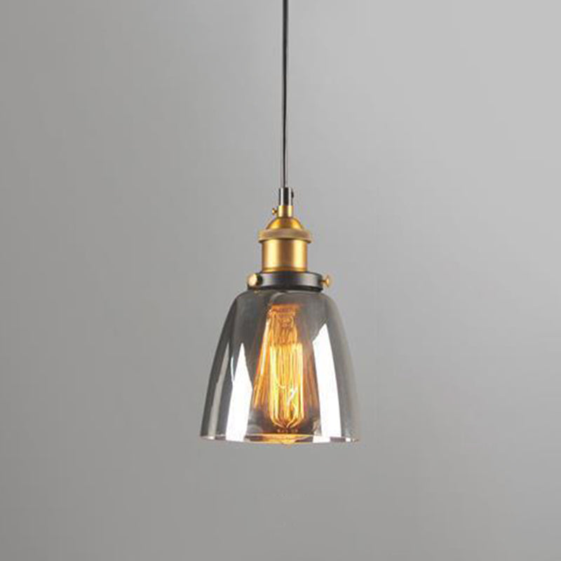 1 Light Hanging Pendant Lights Nordic Industrial Style Mirrored Glass Pendant Ceiling Lights Smoke Gray Bowl Clearhalo 'Ceiling Lights' 'Pendant Lights' 'Pendants' Lighting' 2617482