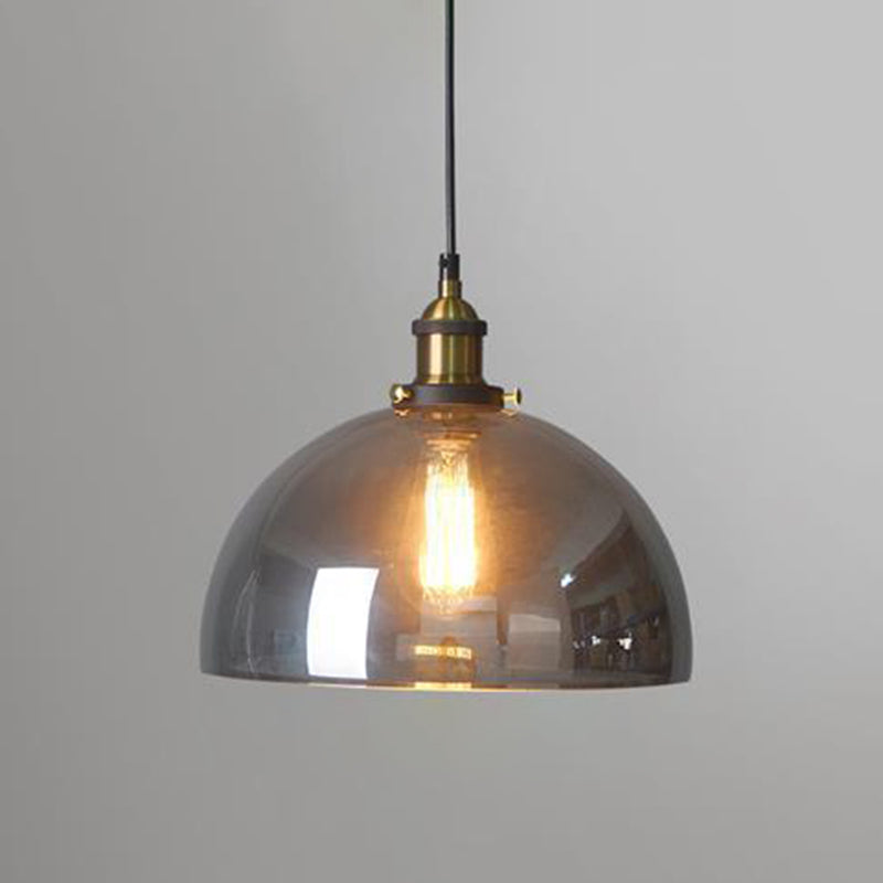 1 Light Hanging Pendant Lights Nordic Industrial Style Mirrored Glass Pendant Ceiling Lights Smoke Gray Semicircle Clearhalo 'Ceiling Lights' 'Pendant Lights' 'Pendants' Lighting' 2617488