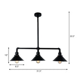 Black Conical Island Lighting Farmhouse Style 3 Bulbs Metallic Island Ceiling Light for Dining Room Clearhalo 'Ceiling Lights' 'Island Lights' Lighting' 261748