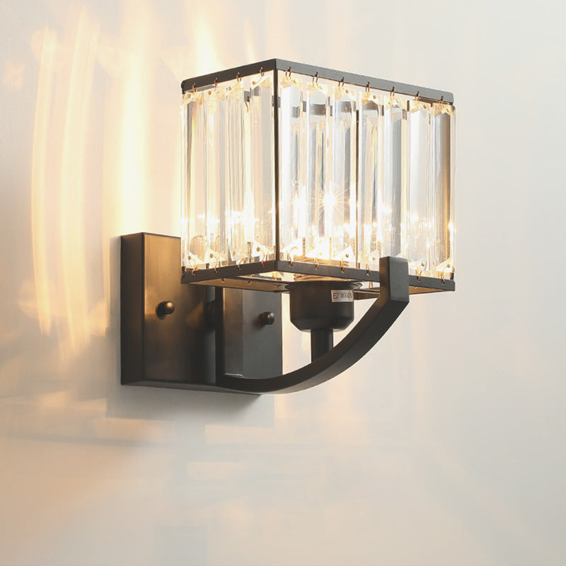 Black/Gold Rectangle Wall Mount Lighting Modern Style 1 Head Clear Crystal Sconce Light for Bedroom, 7"/18" W Clearhalo 'Modern wall lights' 'Modern' 'Wall Lamps & Sconces' 'Wall Lights' Lighting' 261750