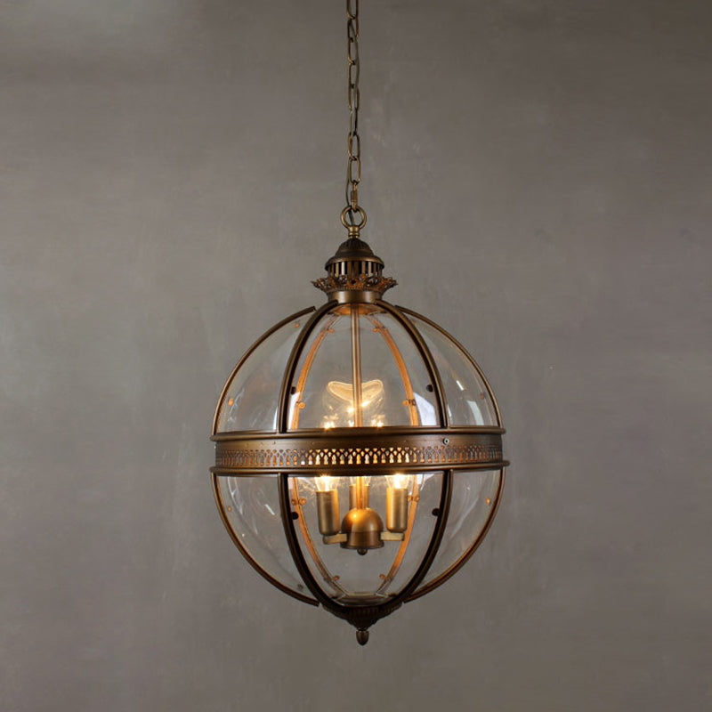 Globe Hanging Pendant Light Industrial Style Glass Pendant Light Fixtures for Restaurant Bronze Clearhalo 'Ceiling Lights' 'Pendant Lights' 'Pendants' Lighting' 2617517