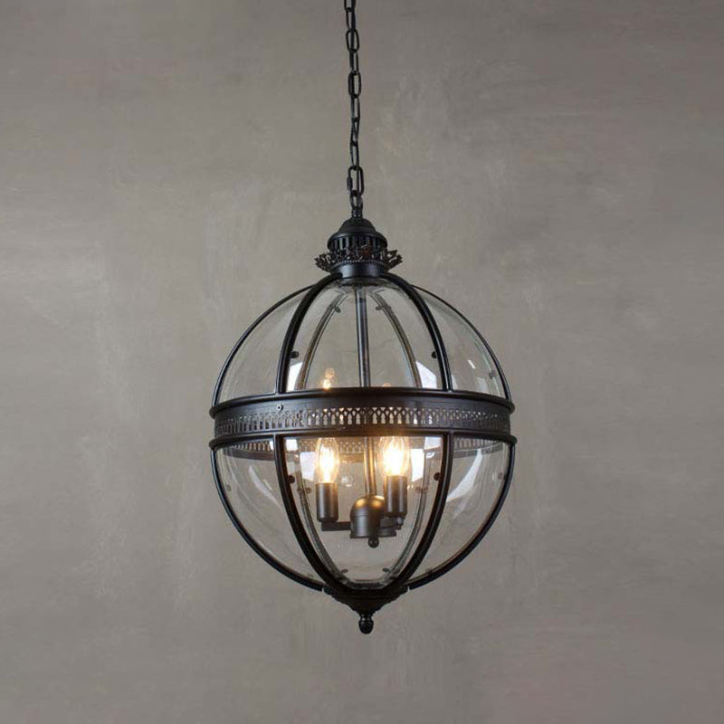 Globe Hanging Pendant Light Industrial Style Glass Pendant Light Fixtures for Restaurant Black Clearhalo 'Ceiling Lights' 'Pendant Lights' 'Pendants' Lighting' 2617518