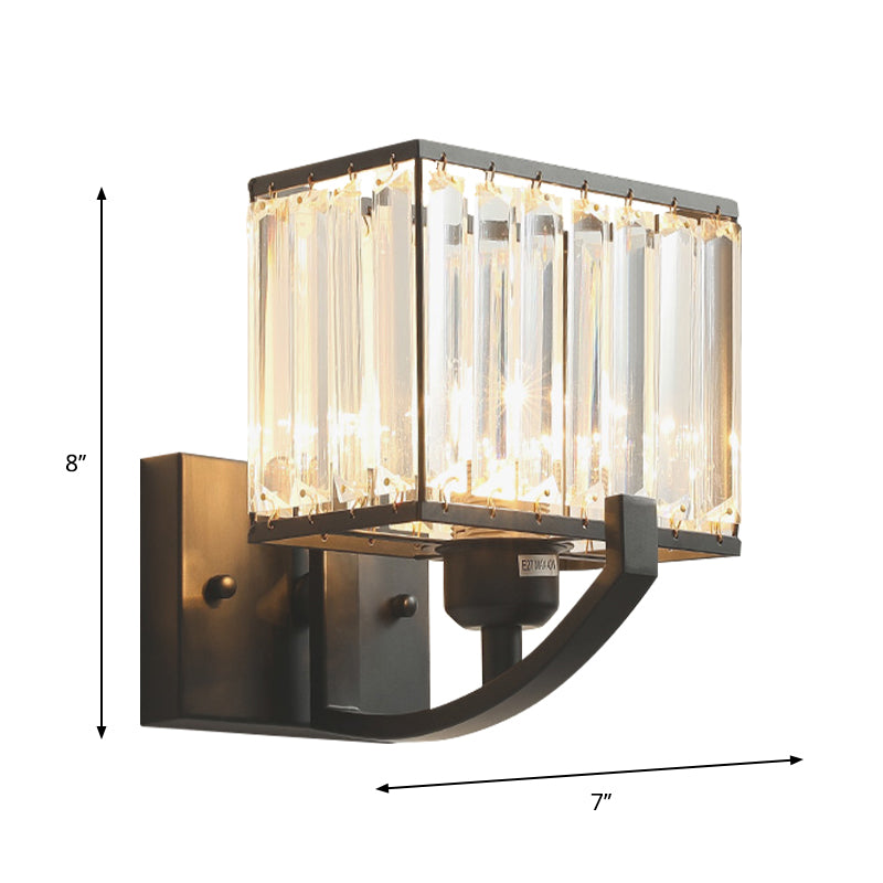 Black/Gold Rectangle Wall Mount Lighting Modern Style 1 Head Clear Crystal Sconce Light for Bedroom, 7"/18" W Clearhalo 'Modern wall lights' 'Modern' 'Wall Lamps & Sconces' 'Wall Lights' Lighting' 261752