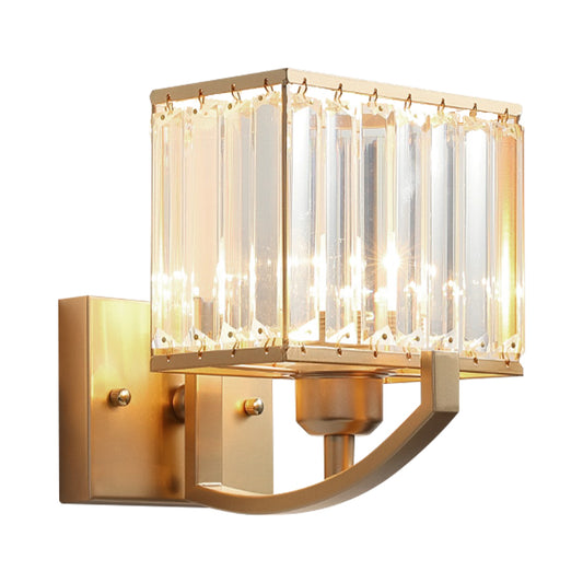 Black/Gold Rectangle Wall Mount Lighting Modern Style 1 Head Clear Crystal Sconce Light for Bedroom, 7"/18" W Clearhalo 'Modern wall lights' 'Modern' 'Wall Lamps & Sconces' 'Wall Lights' Lighting' 261755