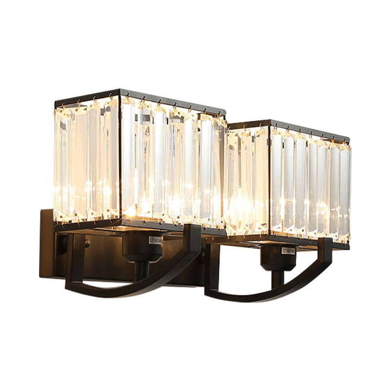 Black/Gold Rectangle Wall Mount Lighting Modern Style 1 Head Clear Crystal Sconce Light for Bedroom, 7"/18" W Clearhalo 'Modern wall lights' 'Modern' 'Wall Lamps & Sconces' 'Wall Lights' Lighting' 261764