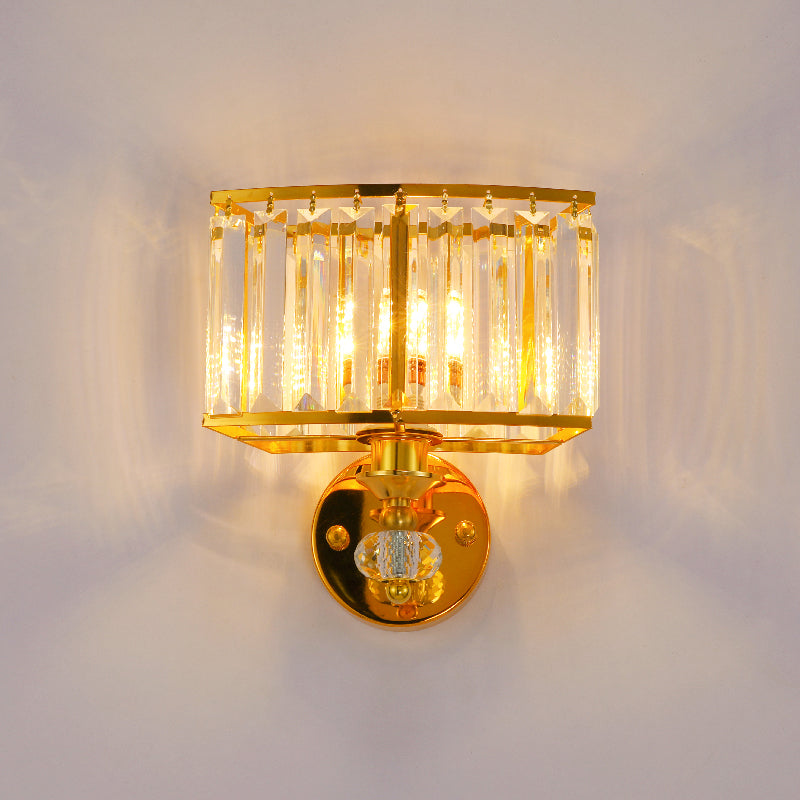 Rectangular Hallway Sconce Light Metal 1 Head Modern Style Golden Wall Lighting with Clear Crystal Block Accent Gold Clearhalo 'Modern wall lights' 'Modern' 'Wall Lamps & Sconces' 'Wall Lights' Lighting' 261766