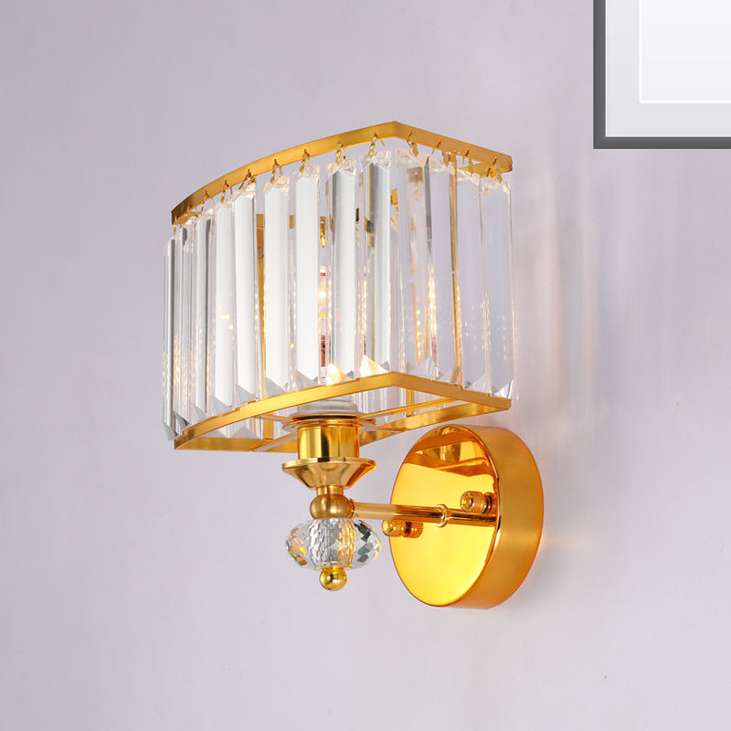 Rectangular Hallway Sconce Light Metal 1 Head Modern Style Golden Wall Lighting with Clear Crystal Block Accent Clearhalo 'Modern wall lights' 'Modern' 'Wall Lamps & Sconces' 'Wall Lights' Lighting' 261767