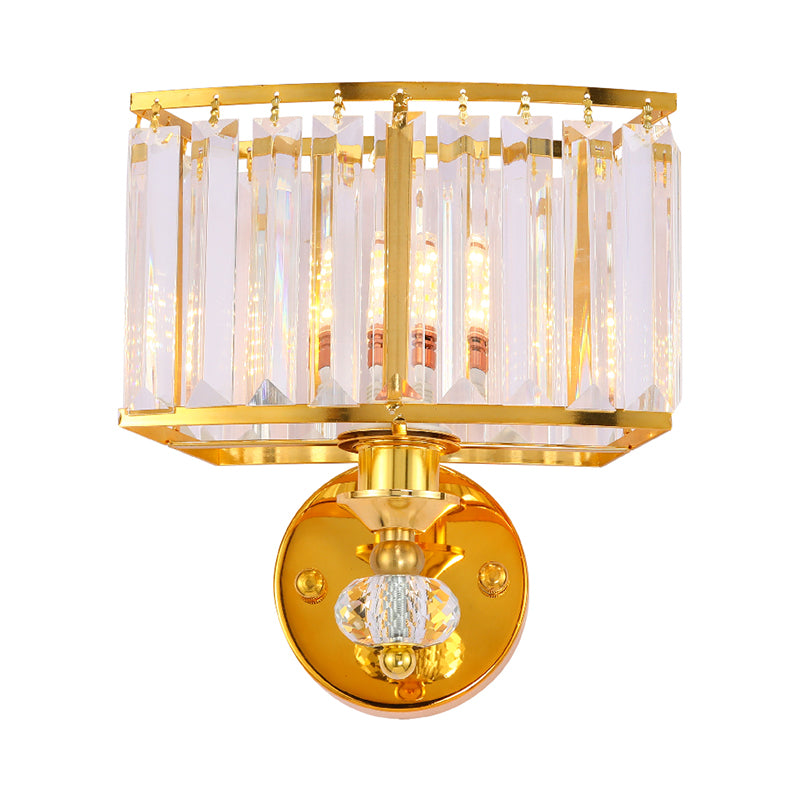 Rectangular Hallway Sconce Light Metal 1 Head Modern Style Golden Wall Lighting with Clear Crystal Block Accent Clearhalo 'Modern wall lights' 'Modern' 'Wall Lamps & Sconces' 'Wall Lights' Lighting' 261769