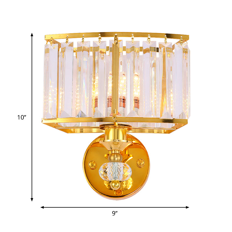 Rectangular Hallway Sconce Light Metal 1 Head Modern Style Golden Wall Lighting with Clear Crystal Block Accent Clearhalo 'Modern wall lights' 'Modern' 'Wall Lamps & Sconces' 'Wall Lights' Lighting' 261770