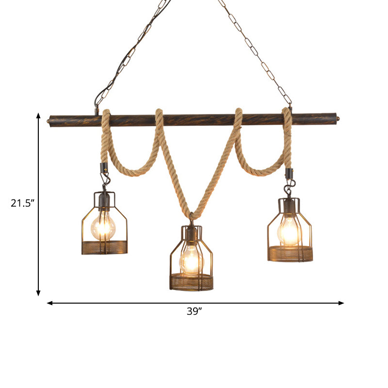 Global/Bottle Restaurant Island Pendant Light Iron 3 Lights Retro Style Black Ceiling Light with Hanging Rope Clearhalo 'Ceiling Lights' 'Island Lights' Lighting' 261771