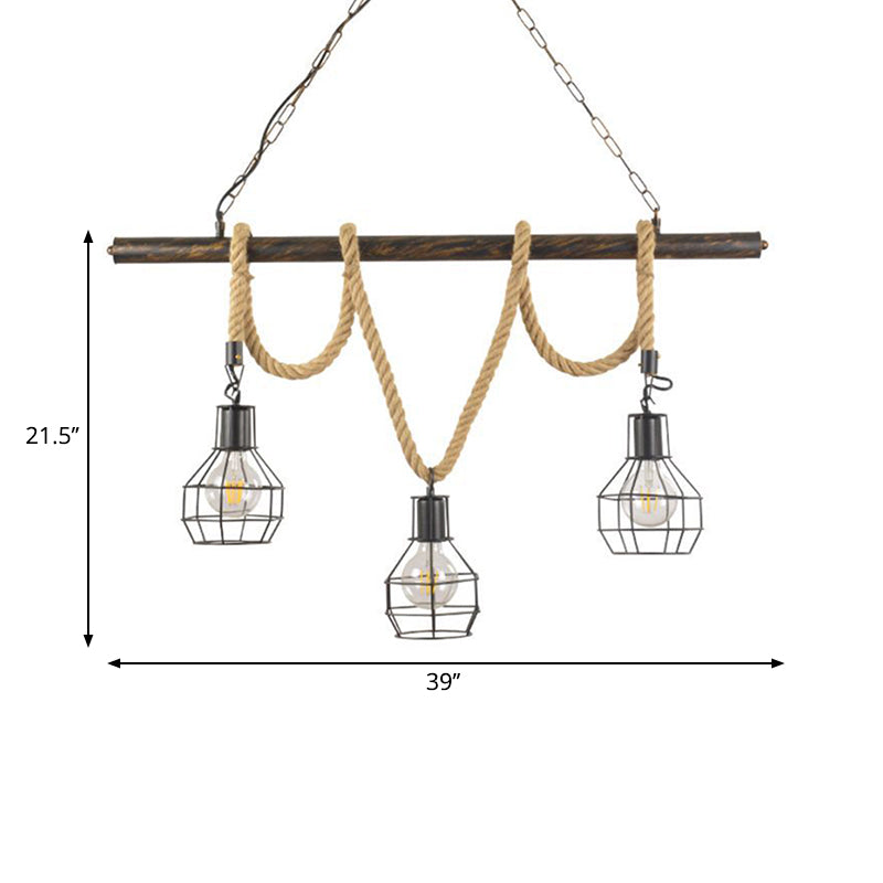 Global/Bottle Restaurant Island Pendant Light Iron 3 Lights Retro Style Black Ceiling Light with Hanging Rope Clearhalo 'Ceiling Lights' 'Island Lights' Lighting' 261772