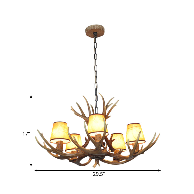 5 Lights Resin Chandelier Lamp Classic White/Brown and Yellow Antler Dining Room Hanging Ceiling Light with/without Shade Clearhalo 'Ceiling Lights' 'Chandeliers' Lighting' options 261773