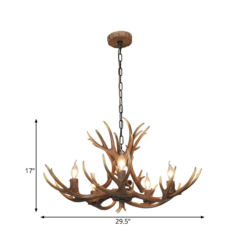 5 Lights Resin Chandelier Lamp Classic White/Brown and Yellow Antler Dining Room Hanging Ceiling Light with/without Shade Clearhalo 'Ceiling Lights' 'Chandeliers' Lighting' options 261774