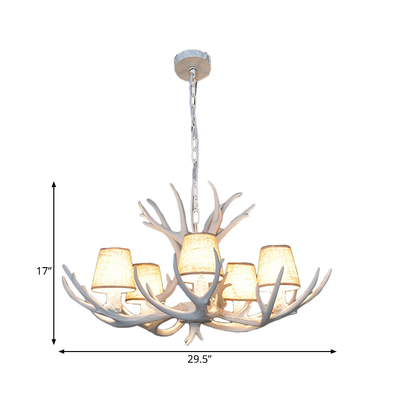 5 Lights Resin Chandelier Lamp Classic White/Brown and Yellow Antler Dining Room Hanging Ceiling Light with/without Shade Clearhalo 'Ceiling Lights' 'Chandeliers' Lighting' options 261775