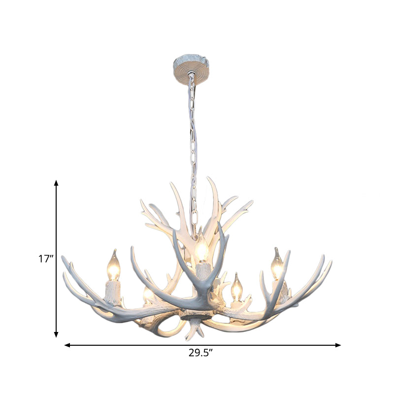 5 Lights Resin Chandelier Lamp Classic White/Brown and Yellow Antler Dining Room Hanging Ceiling Light with/without Shade Clearhalo 'Ceiling Lights' 'Chandeliers' Lighting' options 261776