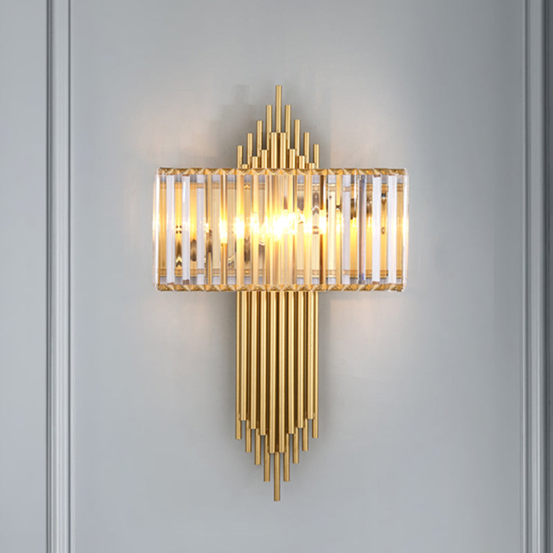 14.5"/16.5" W Rectangular Wall Lighting Fixture Modern Style Clear Crystal 2 Lights Golden Wall Sconce for Bedside Gold 14.5" Clearhalo 'Modern wall lights' 'Modern' 'Wall Lamps & Sconces' 'Wall Lights' Lighting' 261809