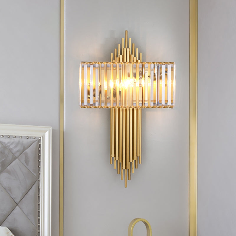 14.5"/16.5" W Rectangular Wall Lighting Fixture Modern Style Clear Crystal 2 Lights Golden Wall Sconce for Bedside Clearhalo 'Modern wall lights' 'Modern' 'Wall Lamps & Sconces' 'Wall Lights' Lighting' 261810