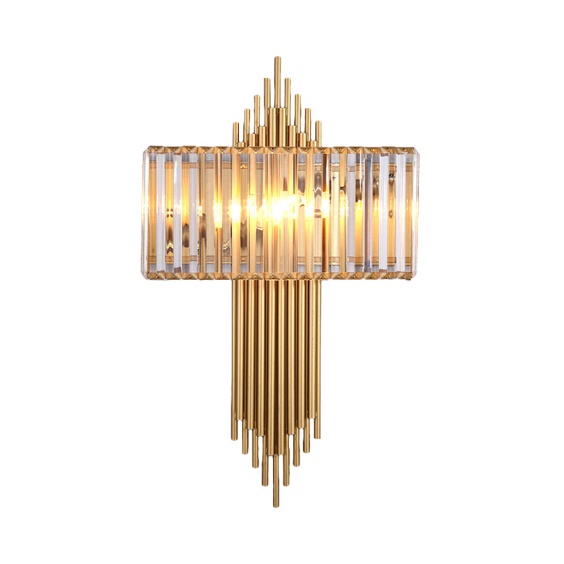 14.5"/16.5" W Rectangular Wall Lighting Fixture Modern Style Clear Crystal 2 Lights Golden Wall Sconce for Bedside Clearhalo 'Modern wall lights' 'Modern' 'Wall Lamps & Sconces' 'Wall Lights' Lighting' 261811