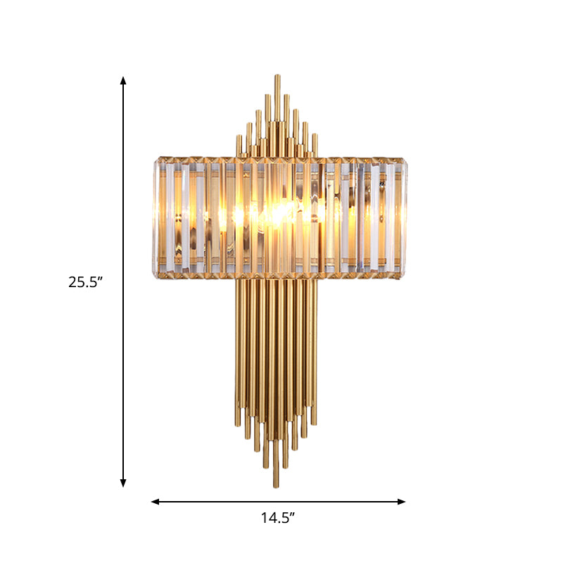 14.5"/16.5" W Rectangular Wall Lighting Fixture Modern Style Clear Crystal 2 Lights Golden Wall Sconce for Bedside Clearhalo 'Modern wall lights' 'Modern' 'Wall Lamps & Sconces' 'Wall Lights' Lighting' 261812