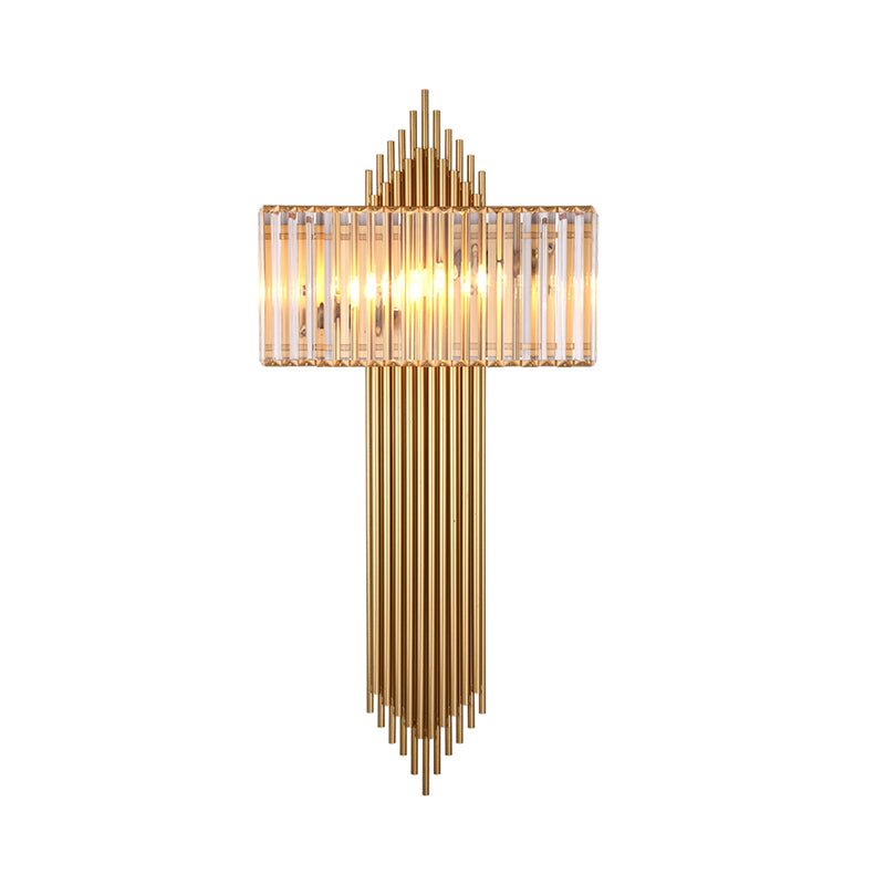 14.5"/16.5" W Rectangular Wall Lighting Fixture Modern Style Clear Crystal 2 Lights Golden Wall Sconce for Bedside Clearhalo 'Modern wall lights' 'Modern' 'Wall Lamps & Sconces' 'Wall Lights' Lighting' 261817