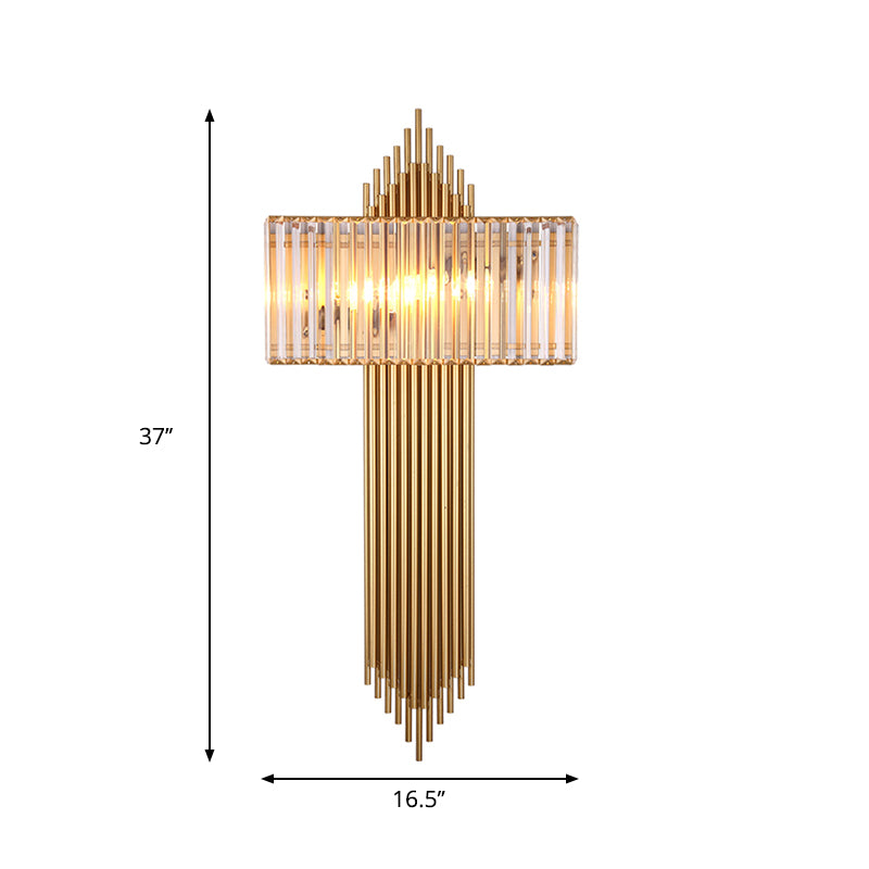 14.5"/16.5" W Rectangular Wall Lighting Fixture Modern Style Clear Crystal 2 Lights Golden Wall Sconce for Bedside Clearhalo 'Modern wall lights' 'Modern' 'Wall Lamps & Sconces' 'Wall Lights' Lighting' 261818