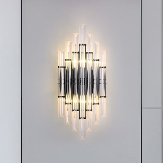 Modernist Style Tubular Wall Lighting Clear Crystal 2 Lights Living Room Wall Light Fixture in Chrome Chrome Clearhalo 'Modern wall lights' 'Modern' 'Wall Lamps & Sconces' 'Wall Lights' Lighting' 261819