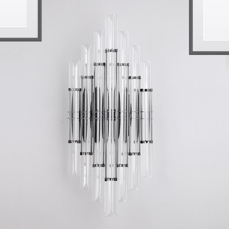 Modernist Style Tubular Wall Lighting Clear Crystal 2 Lights Living Room Wall Light Fixture in Chrome Clearhalo 'Modern wall lights' 'Modern' 'Wall Lamps & Sconces' 'Wall Lights' Lighting' 261821