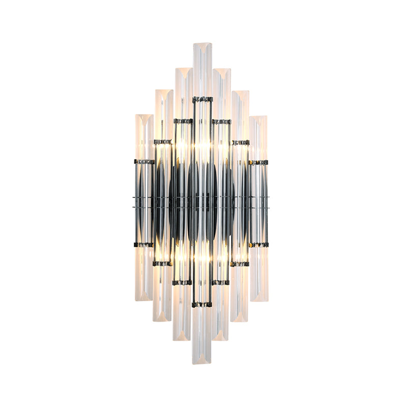 Modernist Style Tubular Wall Lighting Clear Crystal 2 Lights Living Room Wall Light Fixture in Chrome Clearhalo 'Modern wall lights' 'Modern' 'Wall Lamps & Sconces' 'Wall Lights' Lighting' 261822