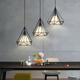 3 Lights Diamond Cage Pendant Industrial Iron Ceiling Pendant with Hanging Cord for Bar Clearhalo 'Ceiling Lights' 'Pendant Lights' 'Pendants' Lighting' 2618260