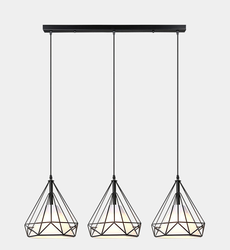 3 Lights Diamond Cage Pendant Industrial Iron Ceiling Pendant with Hanging Cord for Bar Clearhalo 'Ceiling Lights' 'Pendant Lights' 'Pendants' Lighting' 2618268