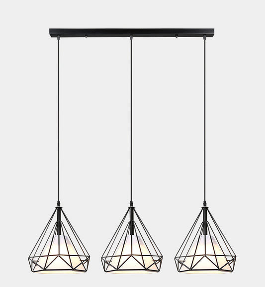 3 Lights Diamond Cage Pendant Industrial Iron Ceiling Pendant with Hanging Cord for Bar Clearhalo 'Ceiling Lights' 'Pendant Lights' 'Pendants' Lighting' 2618268