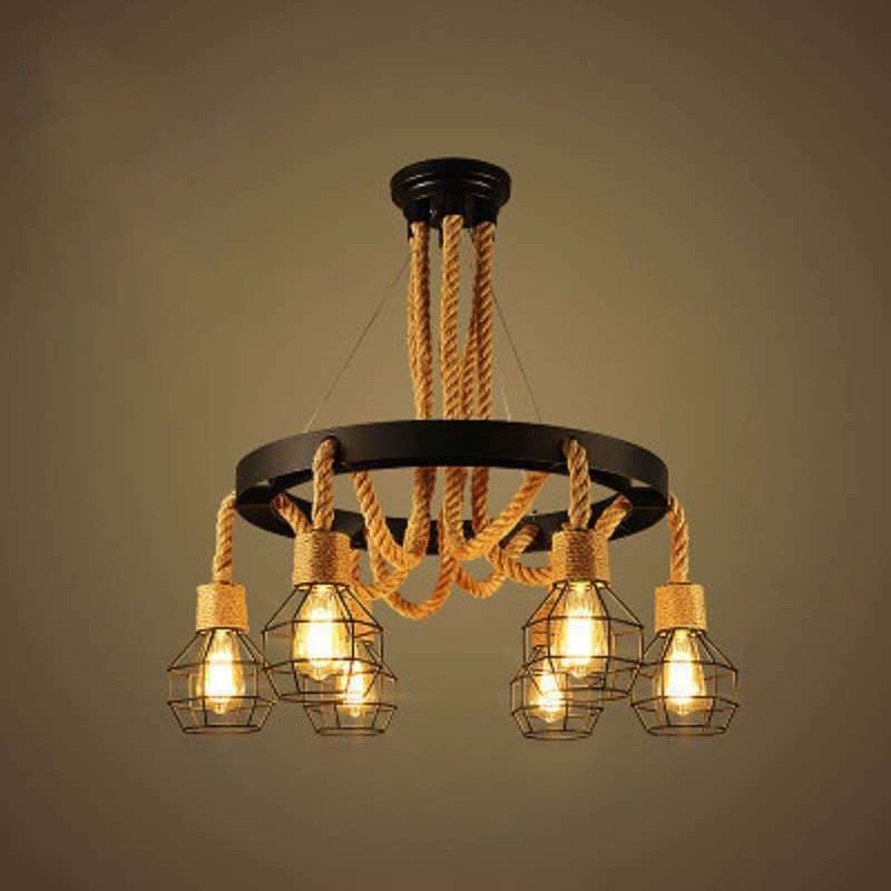 Cage Multi Drop Light Fittings Industrial Metal Hanging Pendant Lights for Restaurant 6 Black Clearhalo 'Ceiling Lights' 'Pendant Lights' 'Pendants' Lighting' 2618272