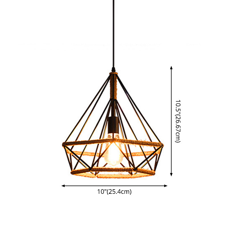 1 Light Diamond Cage Hanging Ceiling Lights Creative Industrial Metal Pendant Light Fixtures for Restaurant Clearhalo 'Ceiling Lights' 'Pendant Lights' 'Pendants' Lighting' 2618302