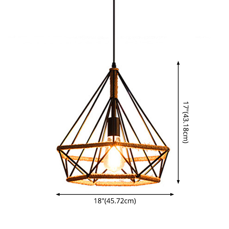 1 Light Diamond Cage Hanging Ceiling Lights Creative Industrial Metal Pendant Light Fixtures for Restaurant Clearhalo 'Ceiling Lights' 'Pendant Lights' 'Pendants' Lighting' 2618304