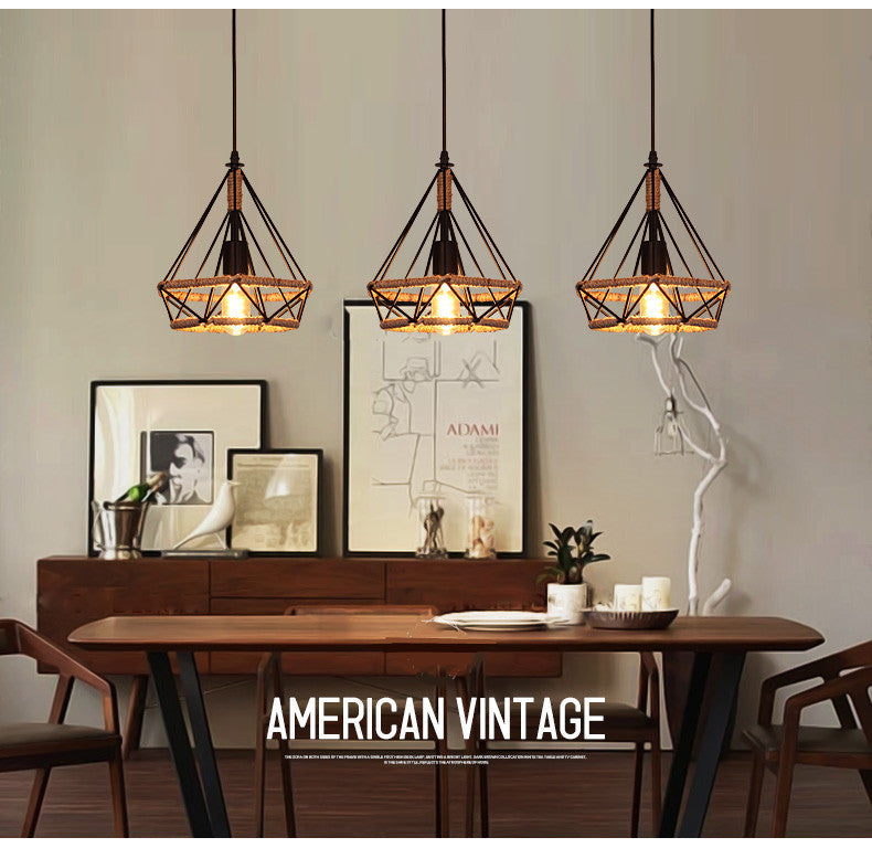 1 Light Diamond Cage Hanging Ceiling Lights Creative Industrial Metal Pendant Light Fixtures for Restaurant Clearhalo 'Ceiling Lights' 'Pendant Lights' 'Pendants' Lighting' 2618307