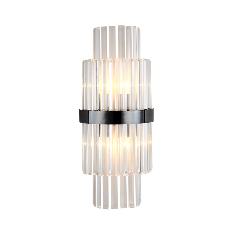 2-Tier Prism Wall Mount Lamp Modern Clear Crystal 2 Bulbs Kitchen Black Wall Lighting with Half-Cylinder Shade Clearhalo 'Modern wall lights' 'Modern' 'Wall Lamps & Sconces' 'Wall Lights' Lighting' 261832