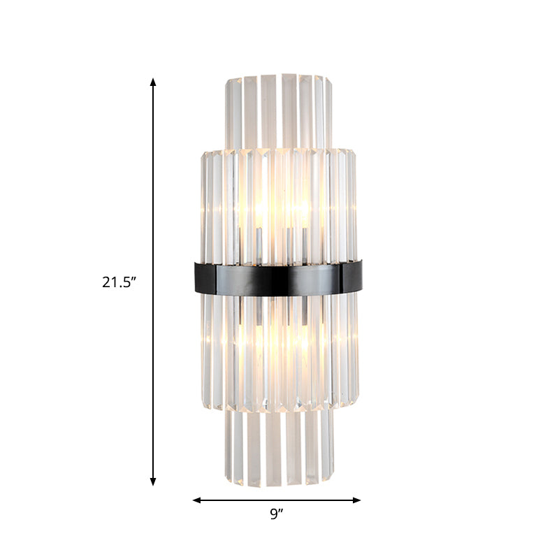 2-Tier Prism Wall Mount Lamp Modern Clear Crystal 2 Bulbs Kitchen Black Wall Lighting with Half-Cylinder Shade Clearhalo 'Modern wall lights' 'Modern' 'Wall Lamps & Sconces' 'Wall Lights' Lighting' 261833