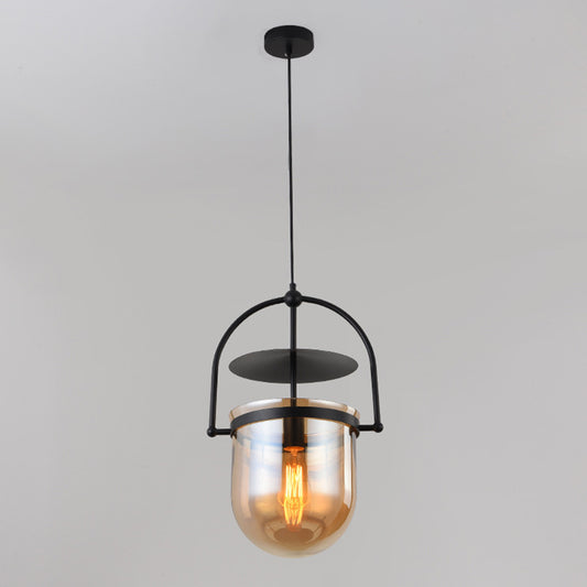 1 Light Caged Glass Hanging Light Fixtures Retro Industrial Style Glass Ceiling Light for Restaurant Clearhalo 'Ceiling Lights' 'Pendant Lights' 'Pendants' Lighting' 2618362
