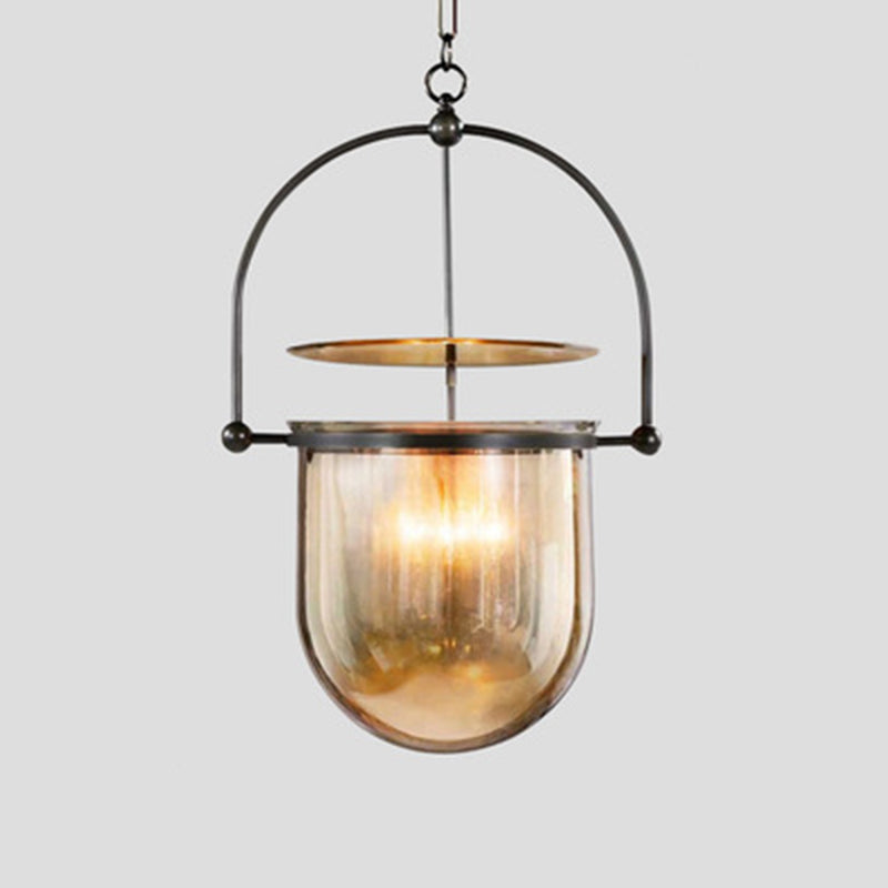 1 Light Caged Glass Hanging Light Fixtures Retro Industrial Style Glass Ceiling Light for Restaurant Black Clearhalo 'Ceiling Lights' 'Pendant Lights' 'Pendants' Lighting' 2618363