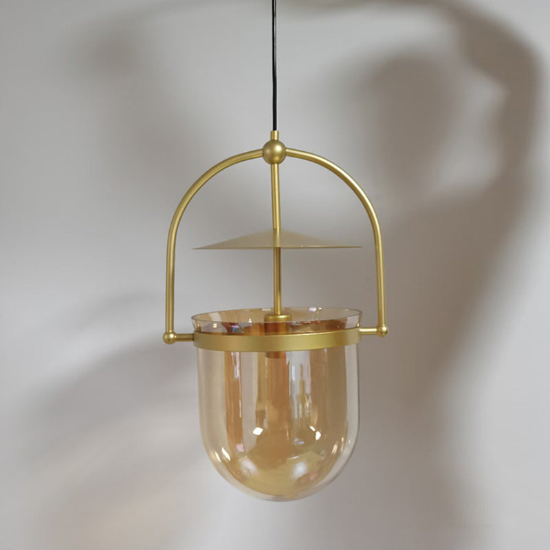 1 Light Caged Glass Hanging Light Fixtures Retro Industrial Style Glass Ceiling Light for Restaurant Gold Clearhalo 'Ceiling Lights' 'Pendant Lights' 'Pendants' Lighting' 2618364