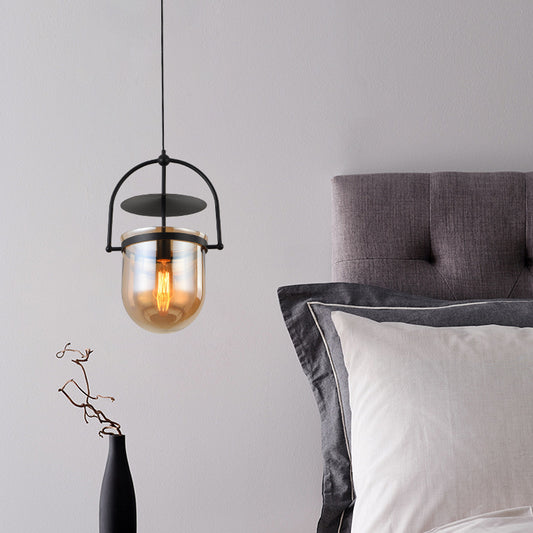 1 Light Caged Glass Hanging Light Fixtures Retro Industrial Style Glass Ceiling Light for Restaurant Clearhalo 'Ceiling Lights' 'Pendant Lights' 'Pendants' Lighting' 2618365