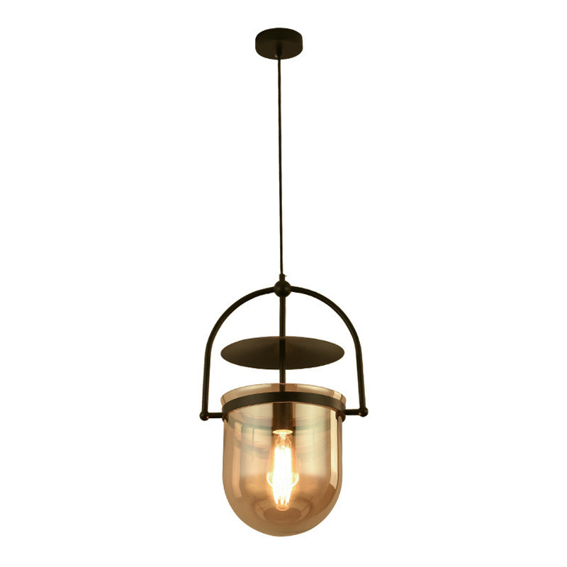 1 Light Caged Glass Hanging Light Fixtures Retro Industrial Style Glass Ceiling Light for Restaurant Clearhalo 'Ceiling Lights' 'Pendant Lights' 'Pendants' Lighting' 2618368
