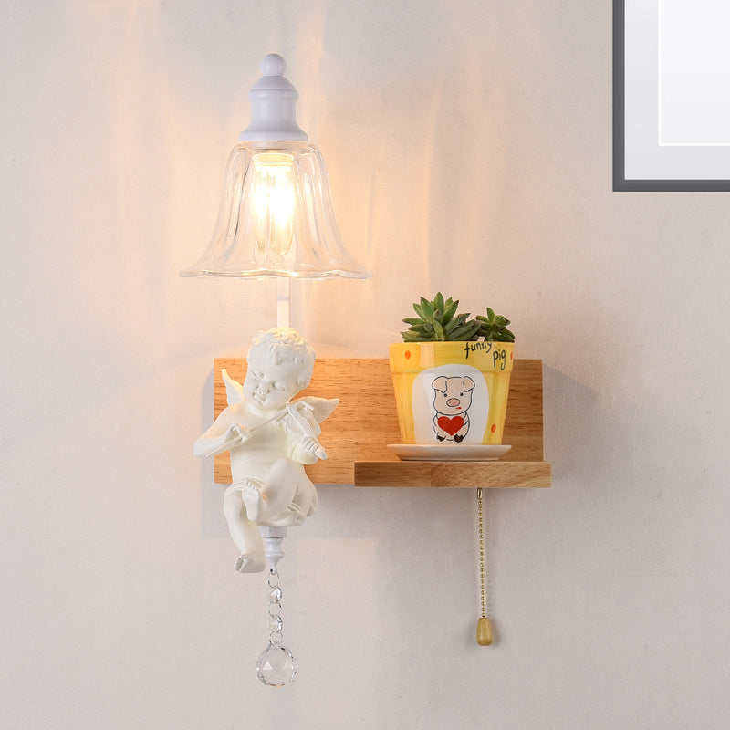 Bell Shade Wall Sconce Fixture Loft Style Clear Glass 1 Head Bedside Wall Mounted Light with Angle Design Clearhalo 'Modern wall lights' 'Modern' 'Wall Lamps & Sconces' 'Wall Lights' Lighting' 261837