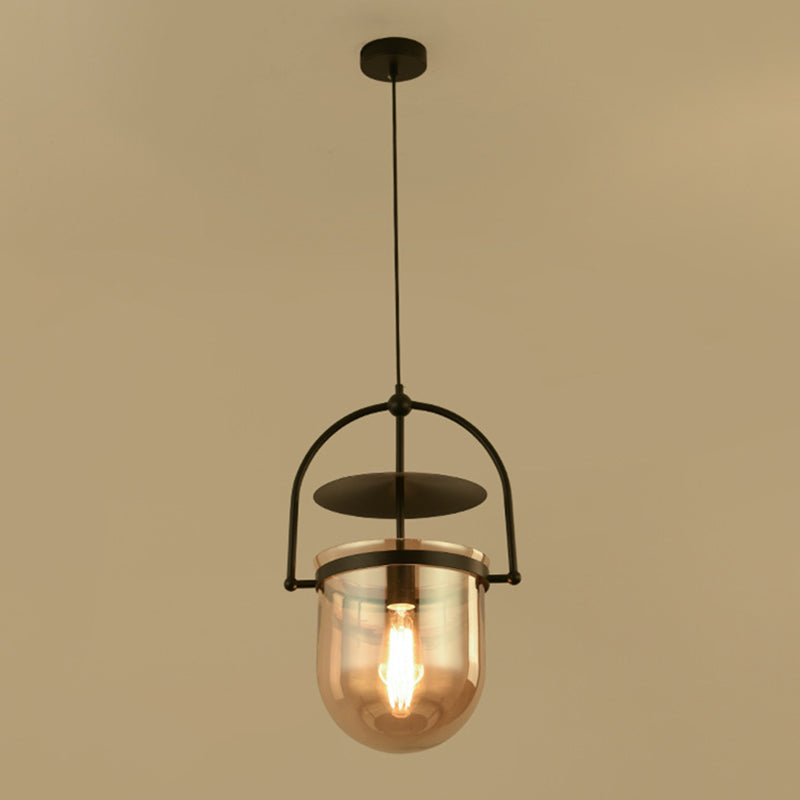 1 Light Caged Glass Hanging Light Fixtures Retro Industrial Style Glass Ceiling Light for Restaurant Clearhalo 'Ceiling Lights' 'Pendant Lights' 'Pendants' Lighting' 2618370