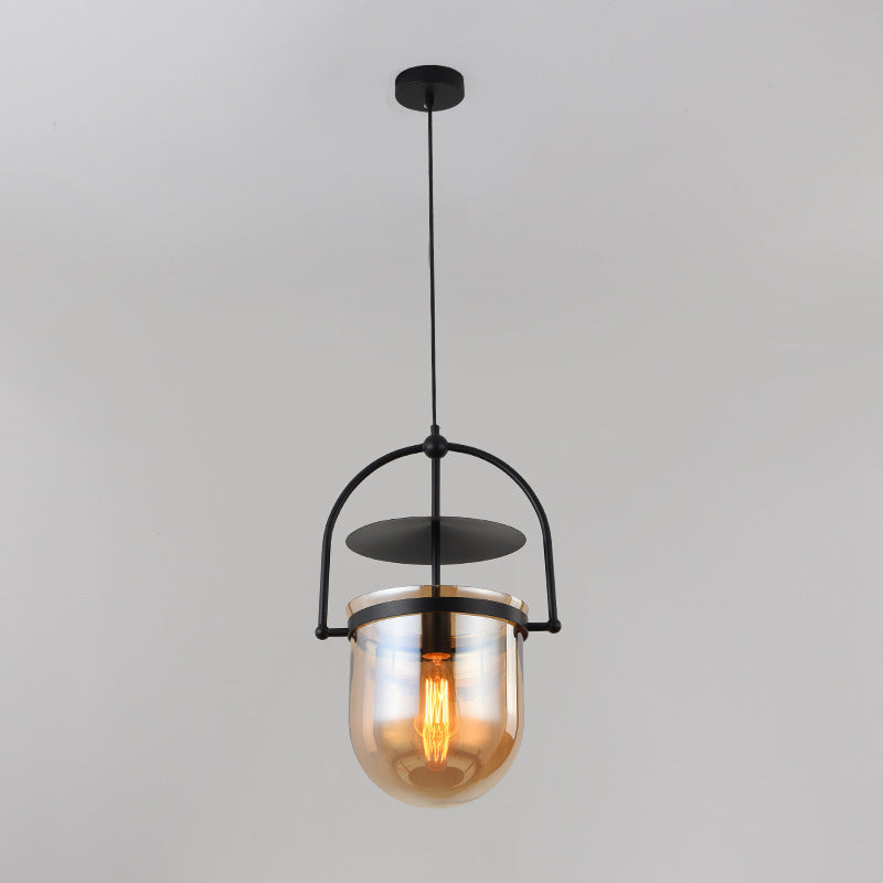 1 Light Caged Glass Hanging Light Fixtures Retro Industrial Style Glass Ceiling Light for Restaurant Clearhalo 'Ceiling Lights' 'Pendant Lights' 'Pendants' Lighting' 2618371